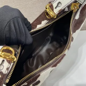 Prada Pony Hair Hobo Small Brown White Silver Hardware