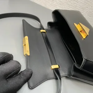 Prada Pyramid Chain Shoulder Bag Small Black Gold Hardware