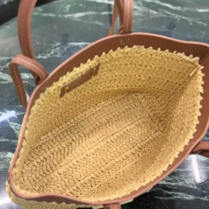 Prada Raffia Logo Tote Small Natural Brown Gold Hardware