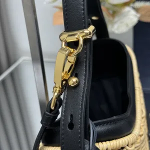 Prada Raffia Moon Bag Medium Natural Black Gold Hardware