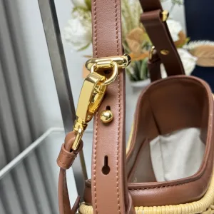 Prada Raffia Moon Bag Medium Natural Brown Gold Hardware