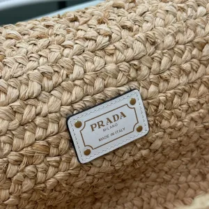 Prada Raffia Tote Medium Natural White Silver Hardware