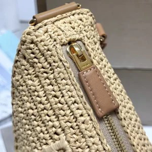 Prada Raffia Triangle Shoulder Bag Medium Natural Gold Hardware