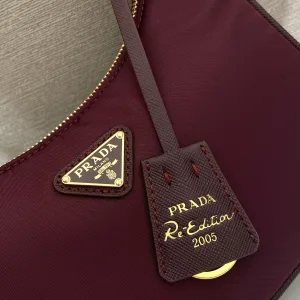 Prada ReEdition Shoulder Bag Small Burgundy Silver Hardware Variant 2