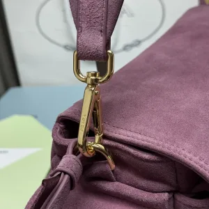 Prada ReNylon Buckle Shoulder Bag Large Burgundy Silver Hardware