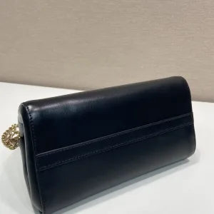 Prada Saffiano Chain Shoulder Bag Small Black Gold Hardware