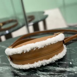 Prada Shearling Moon Bag Small Caramel Gold Hardware