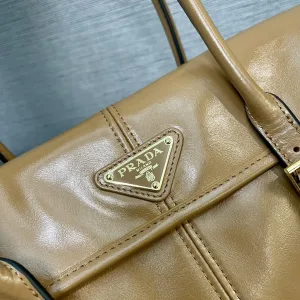 Prada Soft Leather Satchel Large Caramel Gold Hardware