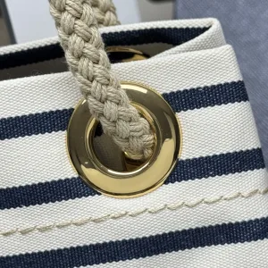 Prada Striped Bucket Bag Medium White Black Gold Hardware