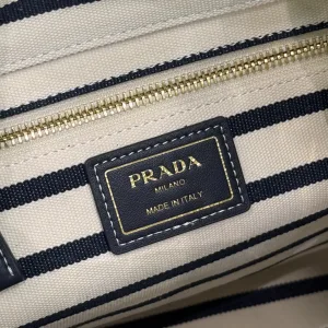 Prada Striped Bucket Bag Small White Black Gold Hardware