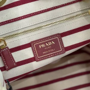 Prada Striped Bucket Bag Small White Red Gold Hardware