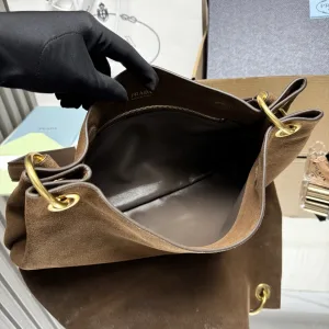Prada Suede Hobo Medium Brown Gold Hardware