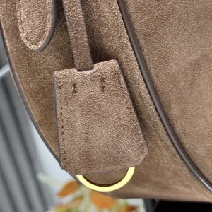 Prada Suede Moon Bag Medium Beige Gold Hardware