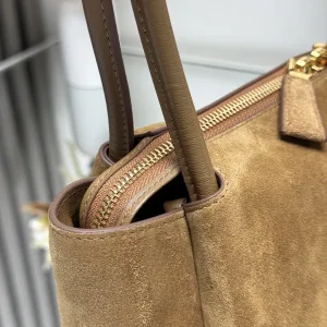 Prada Suede Shoulder Bag Medium Camel Gold Hardware