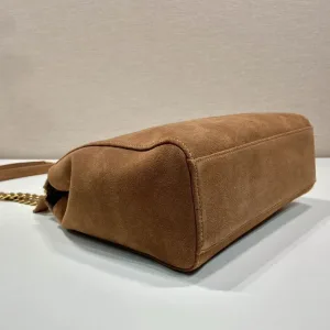 Prada Suede Tote Medium Brown Gold Hardware