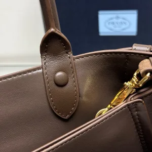 Prada Suede Tote Medium Brown Silver Hardware