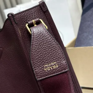 Prada Triangle Tote Medium Burgundy Silver Hardware