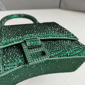 Balenciaga Hourglass Top Handle Mini Green Crystal 19cm