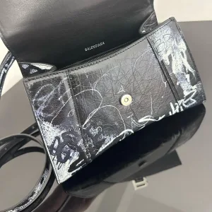 Balenciaga Hourglass Top Handle Small Black Graffiti 23cm