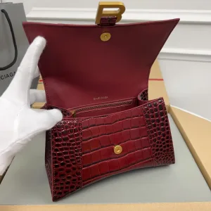 Balenciaga Hourglass Top Handle Small Burgundy Croc 23cm