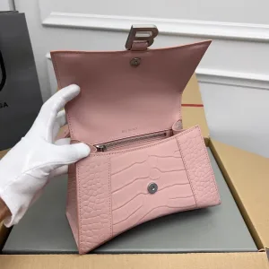 Balenciaga Hourglass Top Handle Small Pink Croc 23cm
