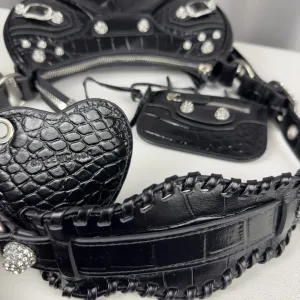 Balenciaga Le Cagole Shoulder Medium Black Studded Silver Hardware 30cm