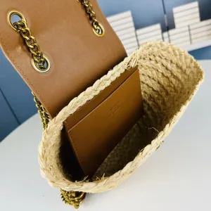 Saint Laurent Raffia Basket Tote Bag Large Brown Gold Hardware Exact Size Unknown 006