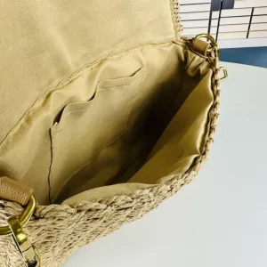 Saint Laurent Raffia Chain Shoulder Bag Medium Beige Gold Hardware Exact Size Unknown 001