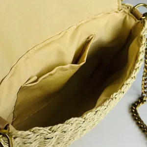 Saint Laurent Raffia Chain Shoulder Bag Medium Beige Gold Hardware Exact Size Unknown 002