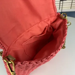 Saint Laurent Raffia Chain Shoulder Bag Medium Red Gold Hardware Exact Size Unknown 003