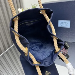 Prada Bucket Tote Medium Blue Gold Hardware