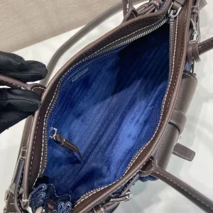 Prada Buckle Barrel Bag Medium Navy Silver Hardware