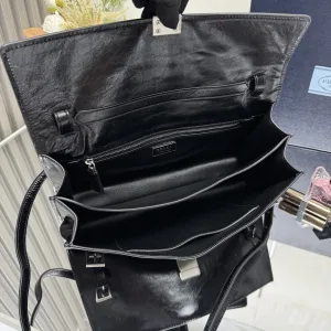 Prada Buckle Briefcase Medium Black Silver Hardware
