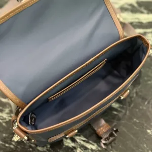 Prada Buckle Crossbody Small Navy Brown Silver Hardware