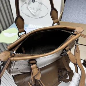 Prada Buckle Satchel Medium Caramel Silver Hardware