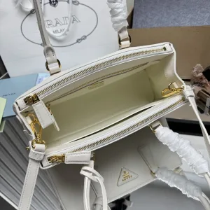 Prada Buckle Satchel Medium White Silver Hardware