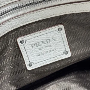 Prada Buckle Top Handle Medium White Silver Hardware