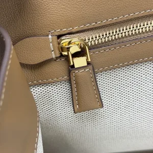 Prada Canvas Top Handle Medium White Brown Gold Hardware