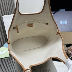 Prada Canvas Tote Medium White Brown Gold Hardware