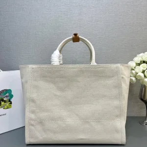 Prada Canvas Tote Medium White Gold Hardware