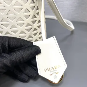 Prada Crochet Bucket Bag Small White Gold Hardware