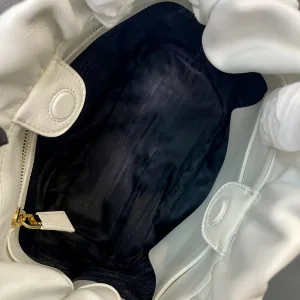 Prada Drawstring Bucket Bag Small White Gold Hardware