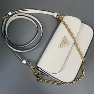 Prada Flap Chain Shoulder Bag Small White Gold Hardware