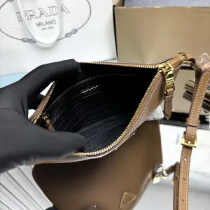 Prada Flap Crossbody Small Taupe Gold Hardware