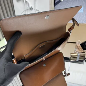 Prada Flap Shoulder Bag Small Brown Gold Hardware