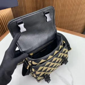 Prada Geometric Backpack Medium Black Beige Silver Hardware