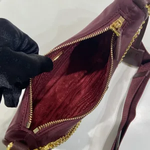 Prada Hobo Bag Small Burgundy Gold Hardware