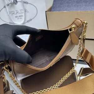 Prada Hobo Gift Set Small Caramel Gold Hardware
