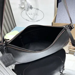 Prada Hobo Shoulder Bag Medium Black Silver Hardware