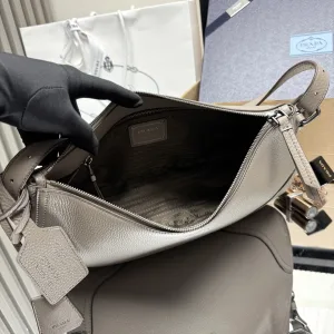 Prada Hobo Shoulder Bag Medium Gray Silver Hardware